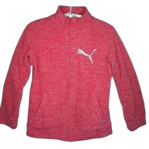 Puma Girls Fleece Jacket Full Zip Pockets HotPink Silver Barbiecore Size L 12/14